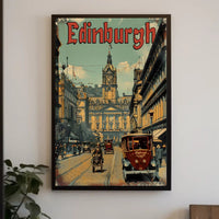 Historic Edinburgh Street Scene Vintage Urban Cityscape Poster