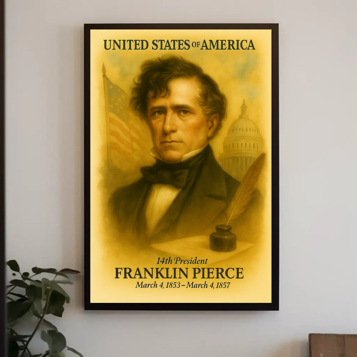 Franklin Pierce 14th President of the United States Vintage Watercolor Poster