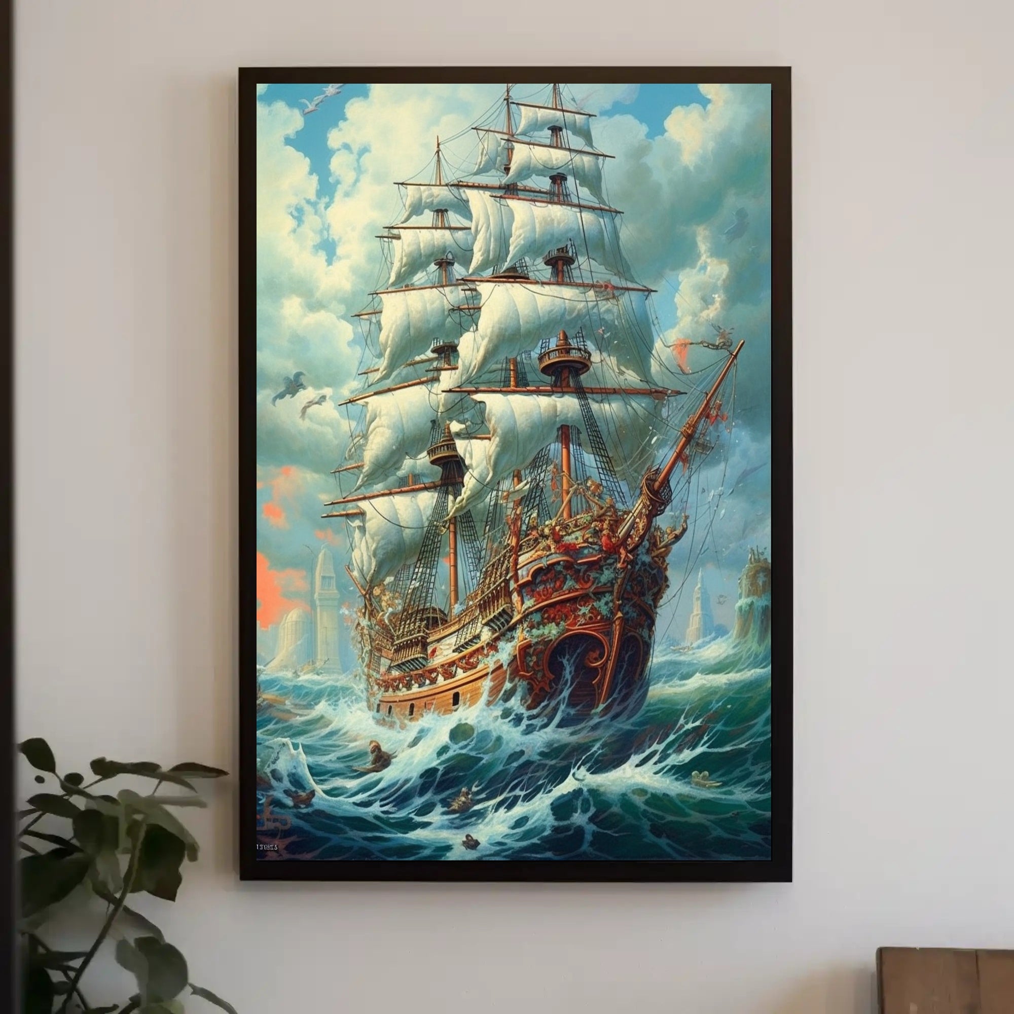 Majestic Sailing Ship At Sea Poster