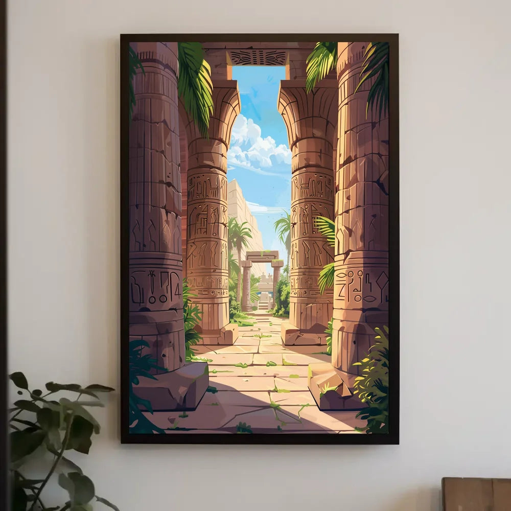 Ancient Egyptian Temple Scene Vibrant Digital Art Poster