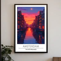 Amsterdam Canal at Sunset Vibrant Travel Poster