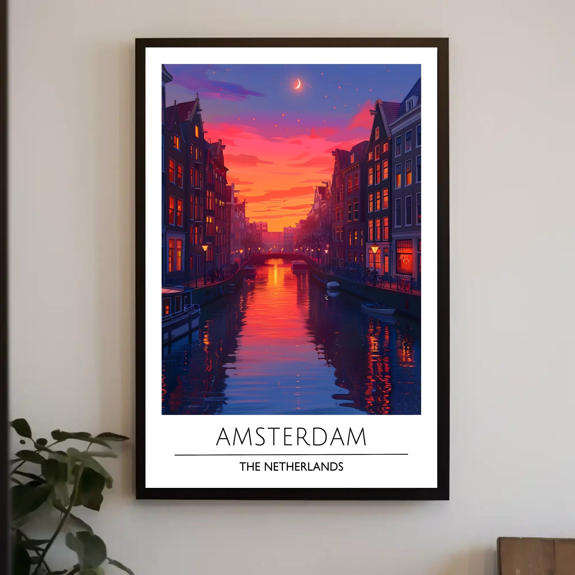 Amsterdam Canal at Sunset Vibrant Travel Poster