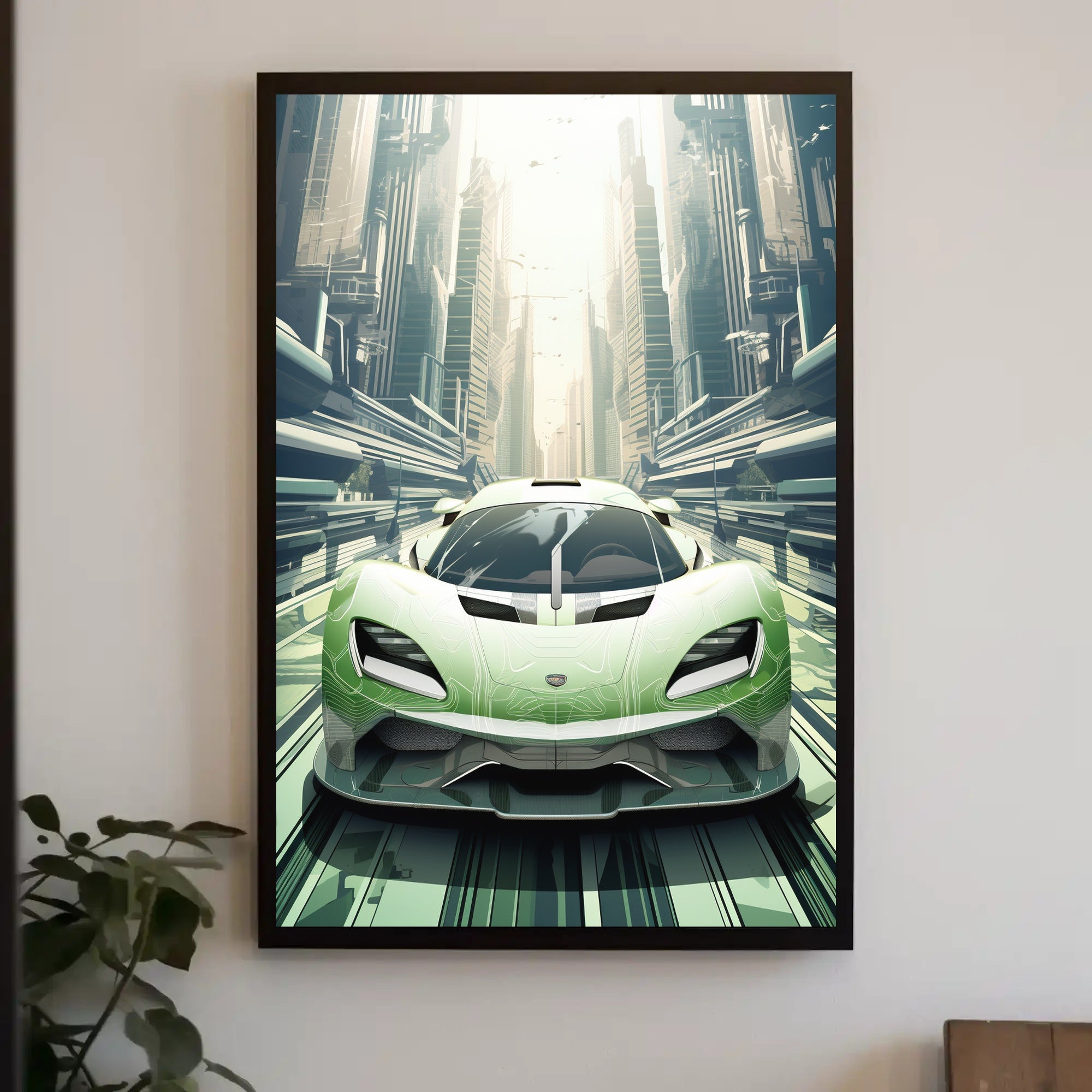 Futuristic Car in Advanced Urban Setting Sci-Fi Poster