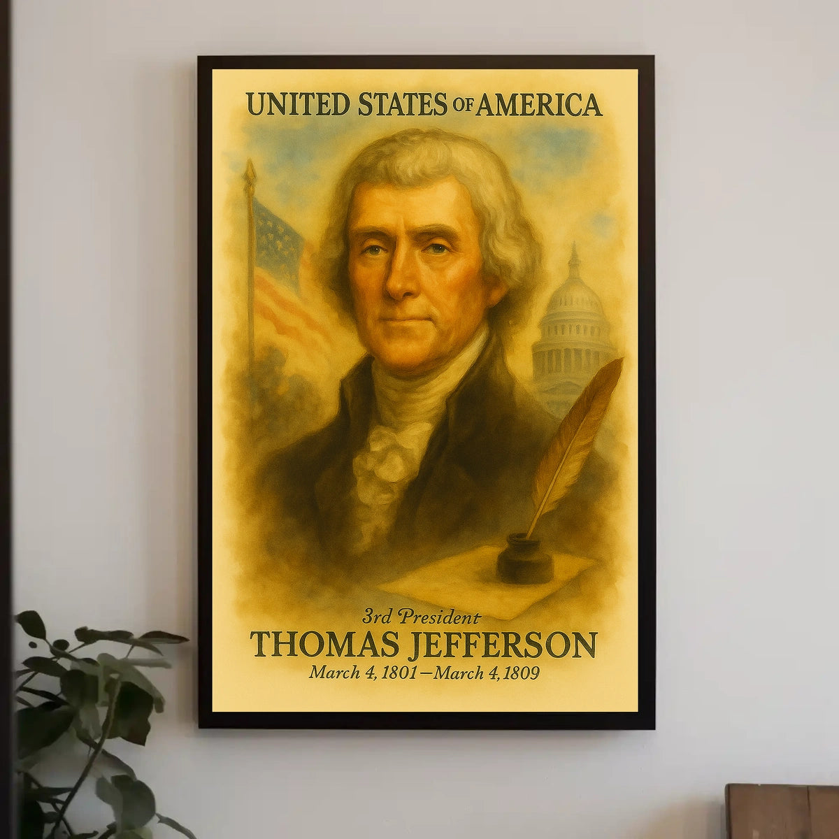 Thomas Jefferson 3rd President of the United States Vintage Watercolor Poster