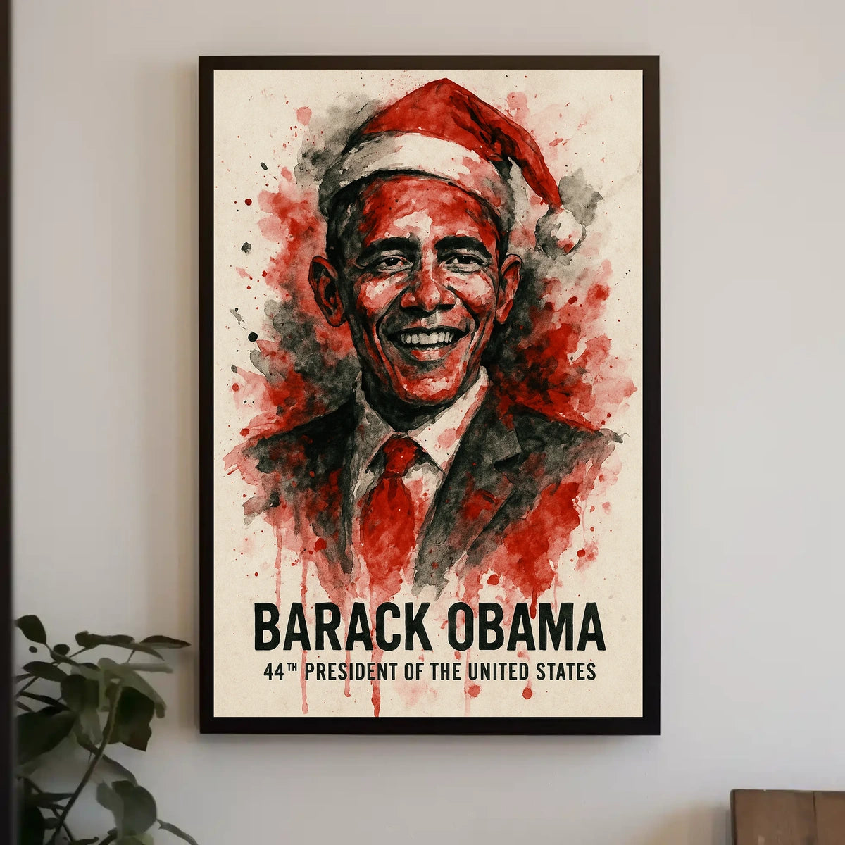 Barack Obama Santa Hat Portrait Historical Presidential Poster