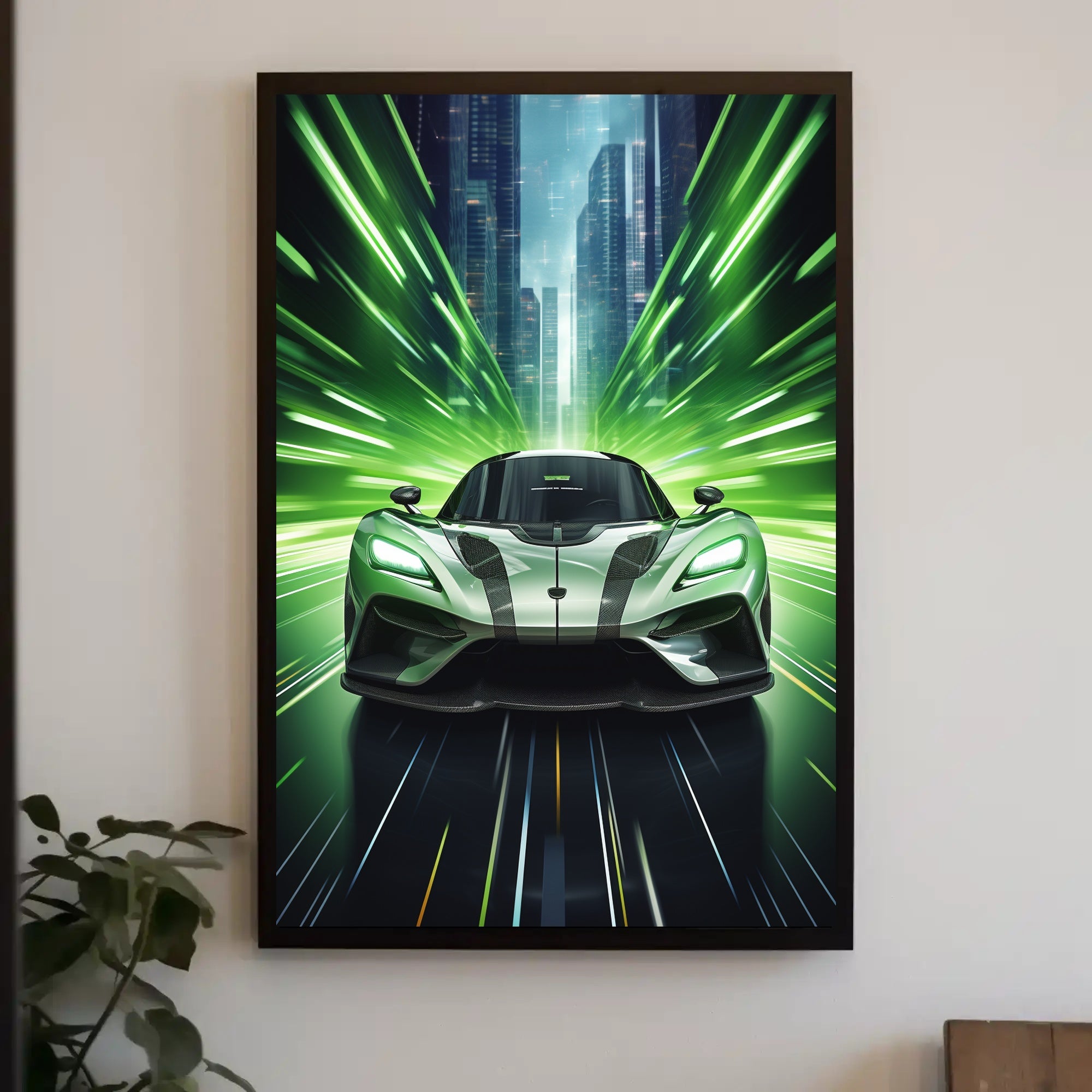 Futuristic Sports Car in Urban Cityscape Futuristic Sci-Fi Poster