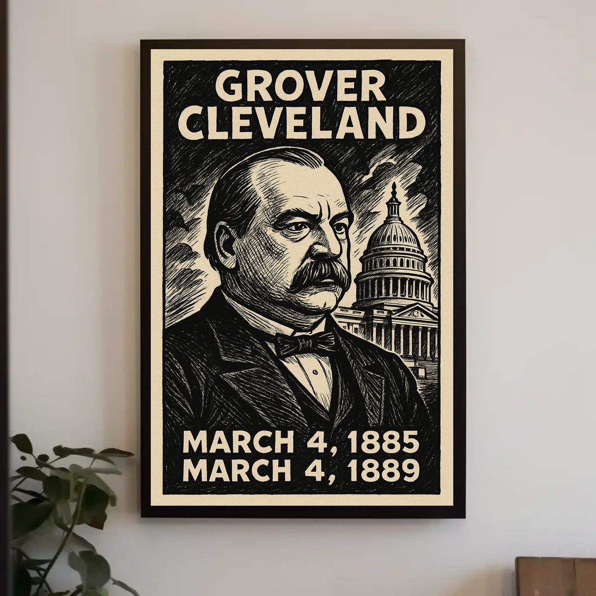 Grover Cleveland 22nd President of the United States B & W Comic Sketch Poster