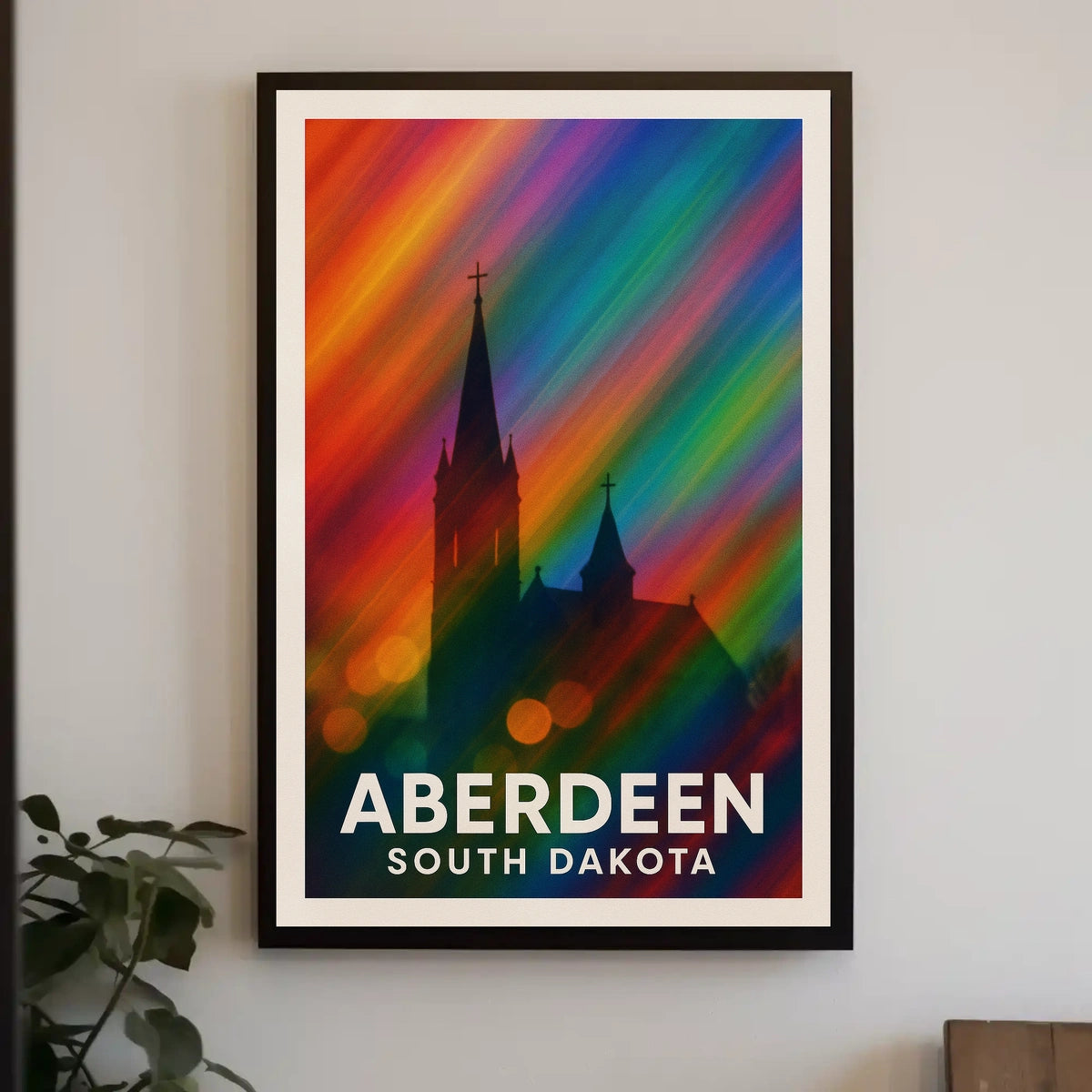 Aberdeen Church Silhouette Rainbow Lights Digital Poster