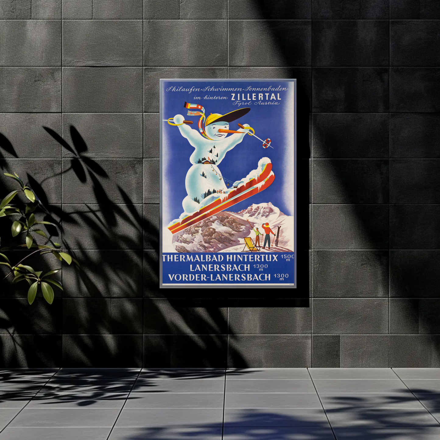 Austria Zillertal Thermalbad Hintertux Lanersbach 1955 Poster