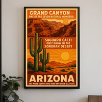 Arizona Grand Canyon and Saguaro Cacti Travel Poster