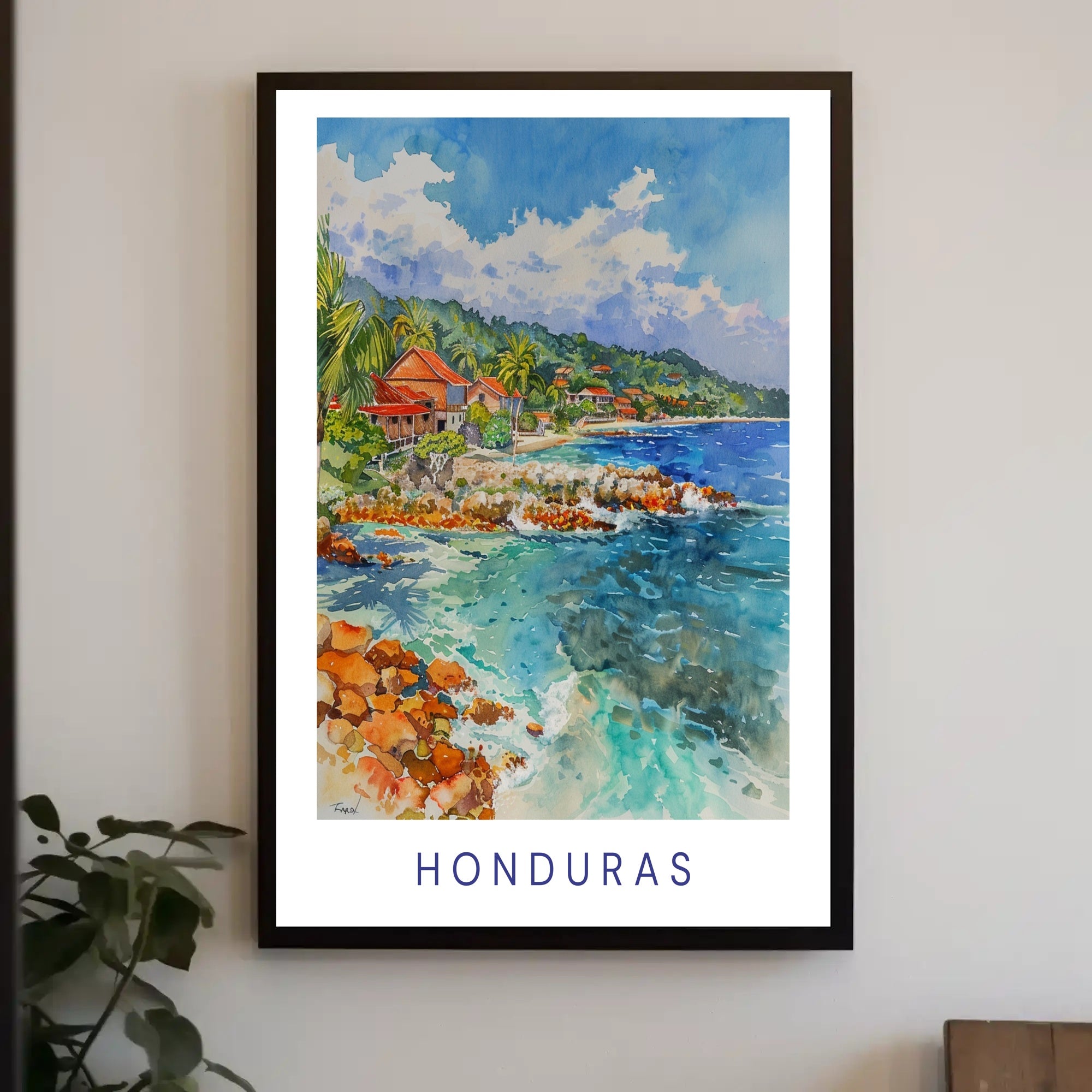 Honduras Coastal Scene Watercolor Travel Poster PosterGoat