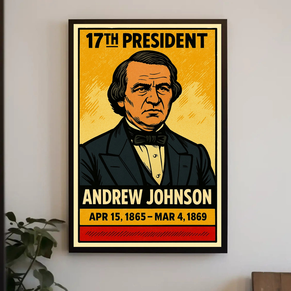Andrew Johnson 17th President of the United States Inked Comic Style Poster