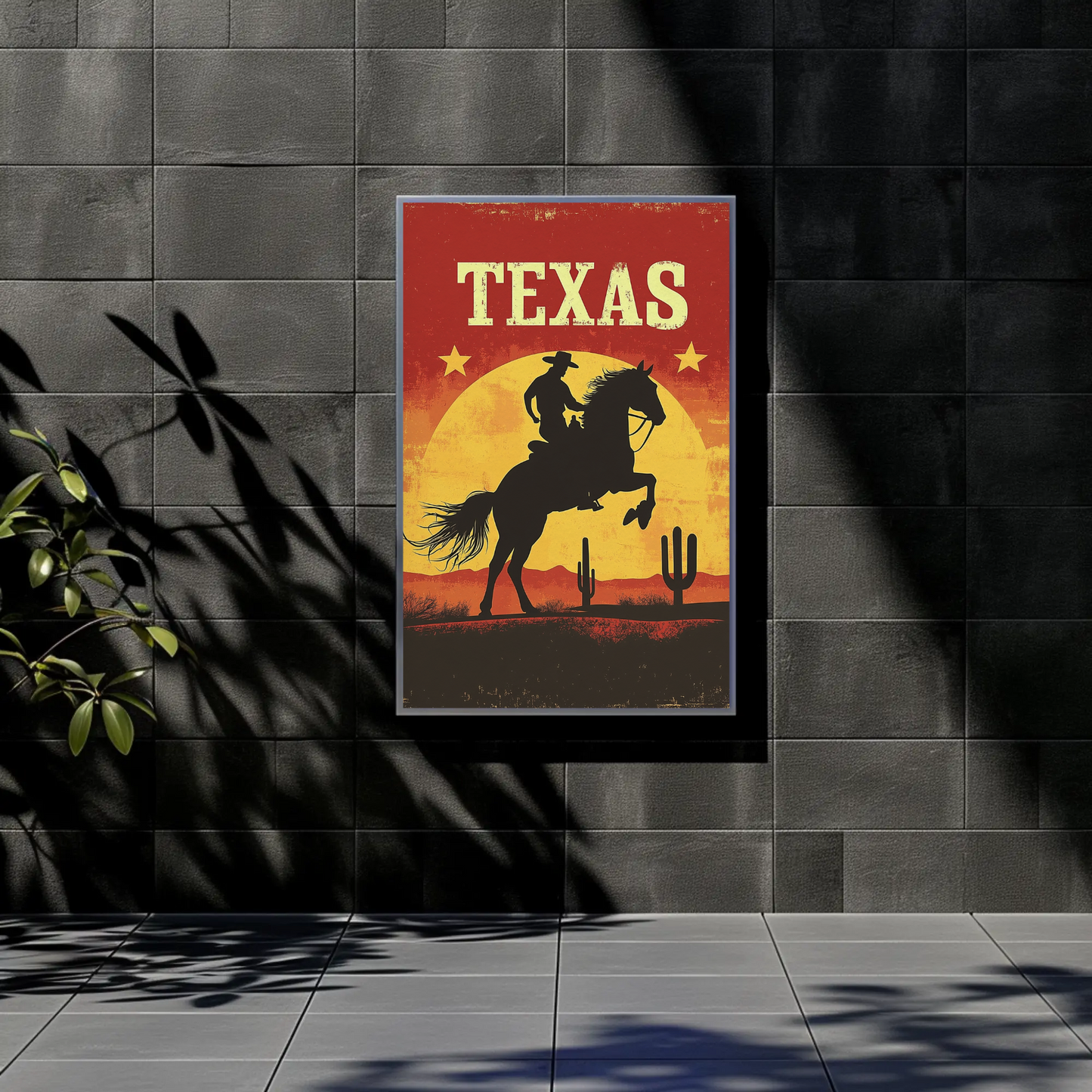 Texas Vintage Poster - Cowboy Sunset