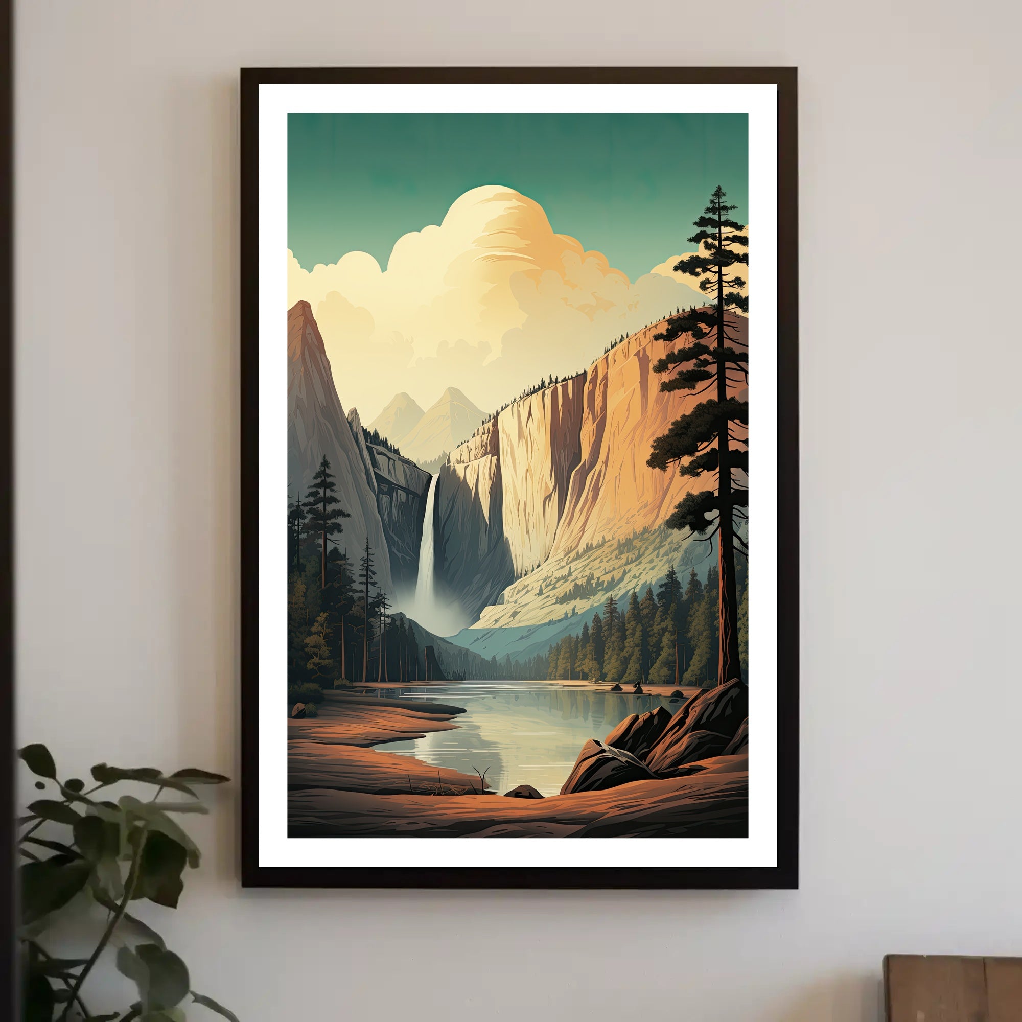 Waterfall Landscape Poster Vintage Travel Wall Art