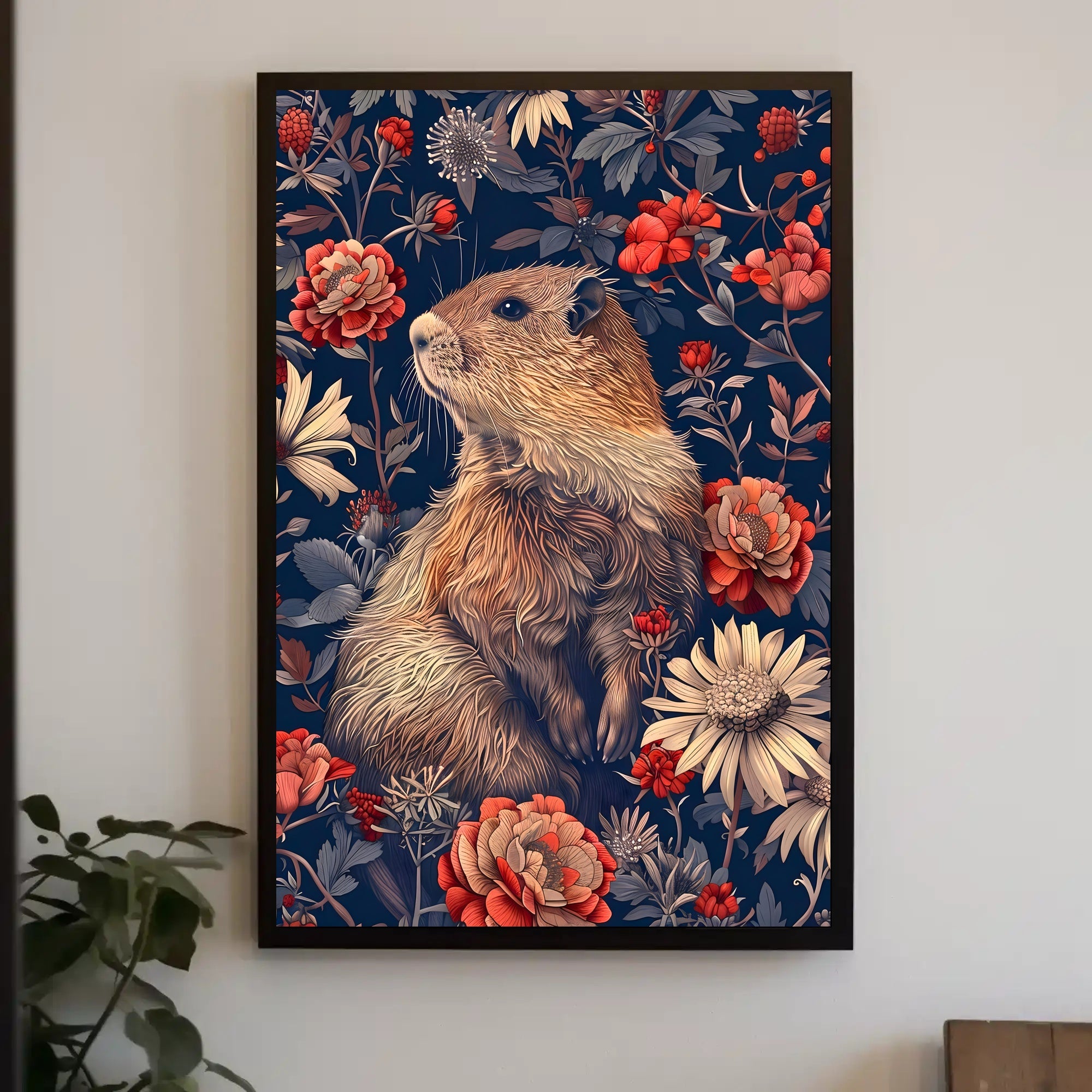 Groundhog in Blossoming Foliage Animal Poster