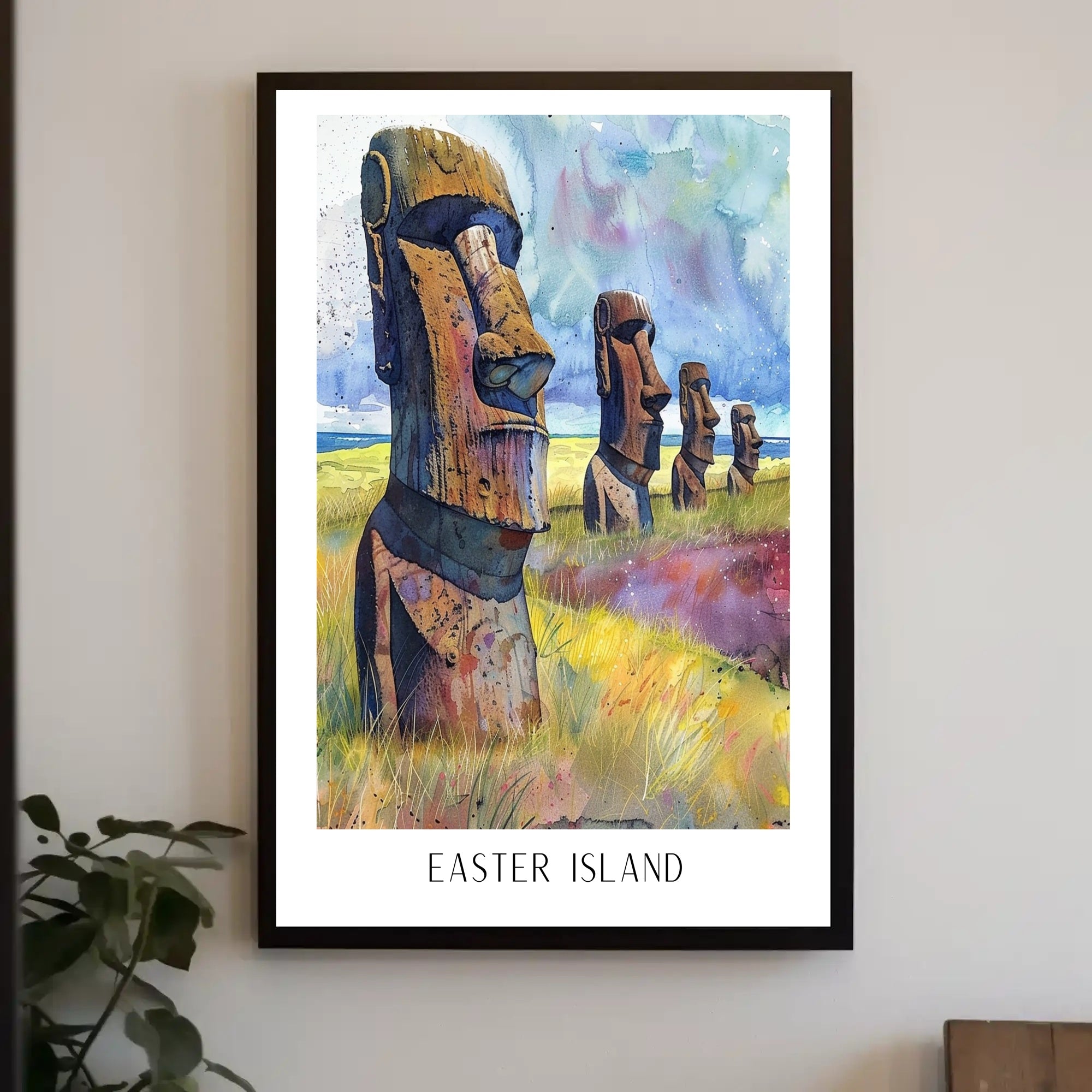 Easter Island Moai Statues Watercolor Heritage Poster PosterGoat