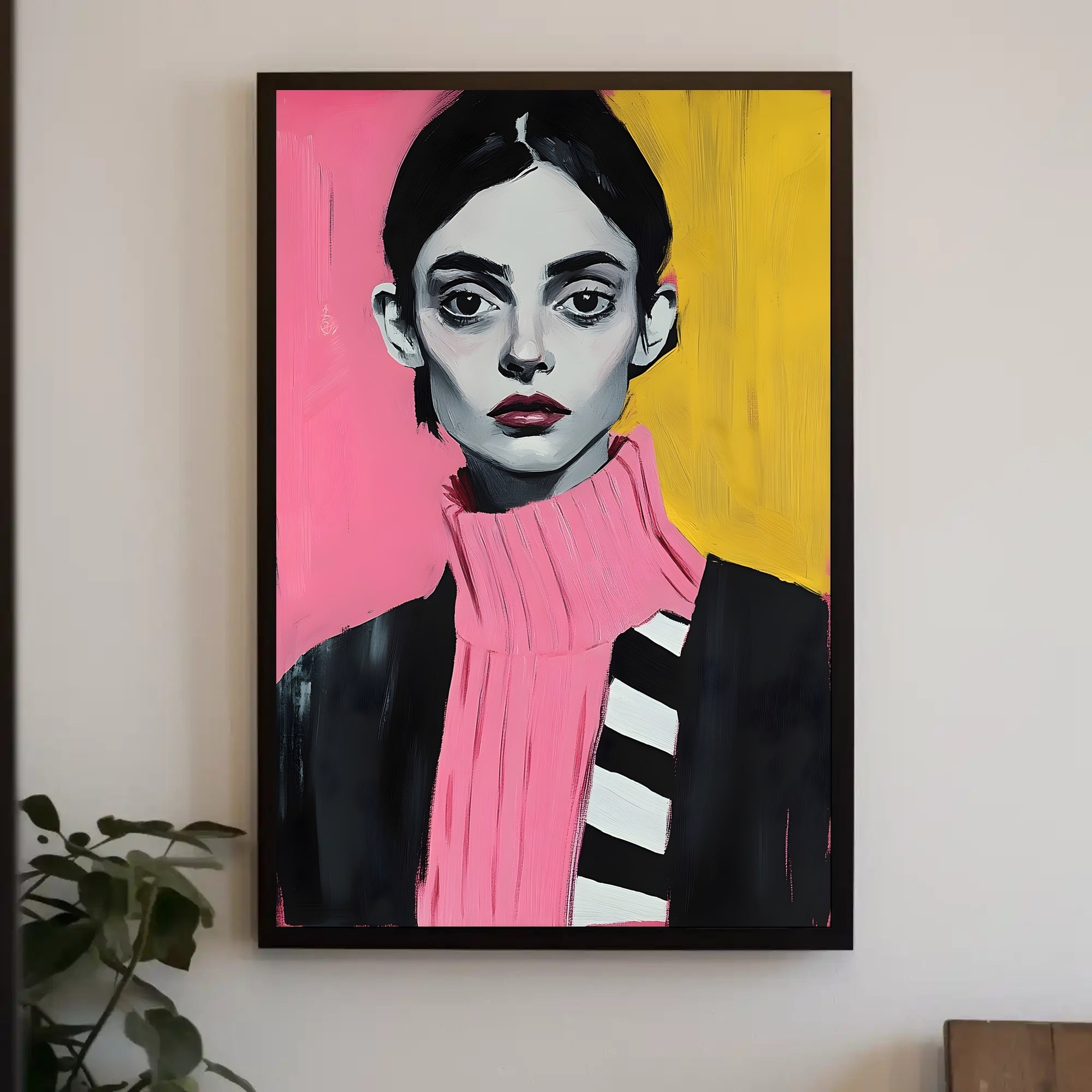 Vibrant Portrait Poster Modern Pink And Yellow Print