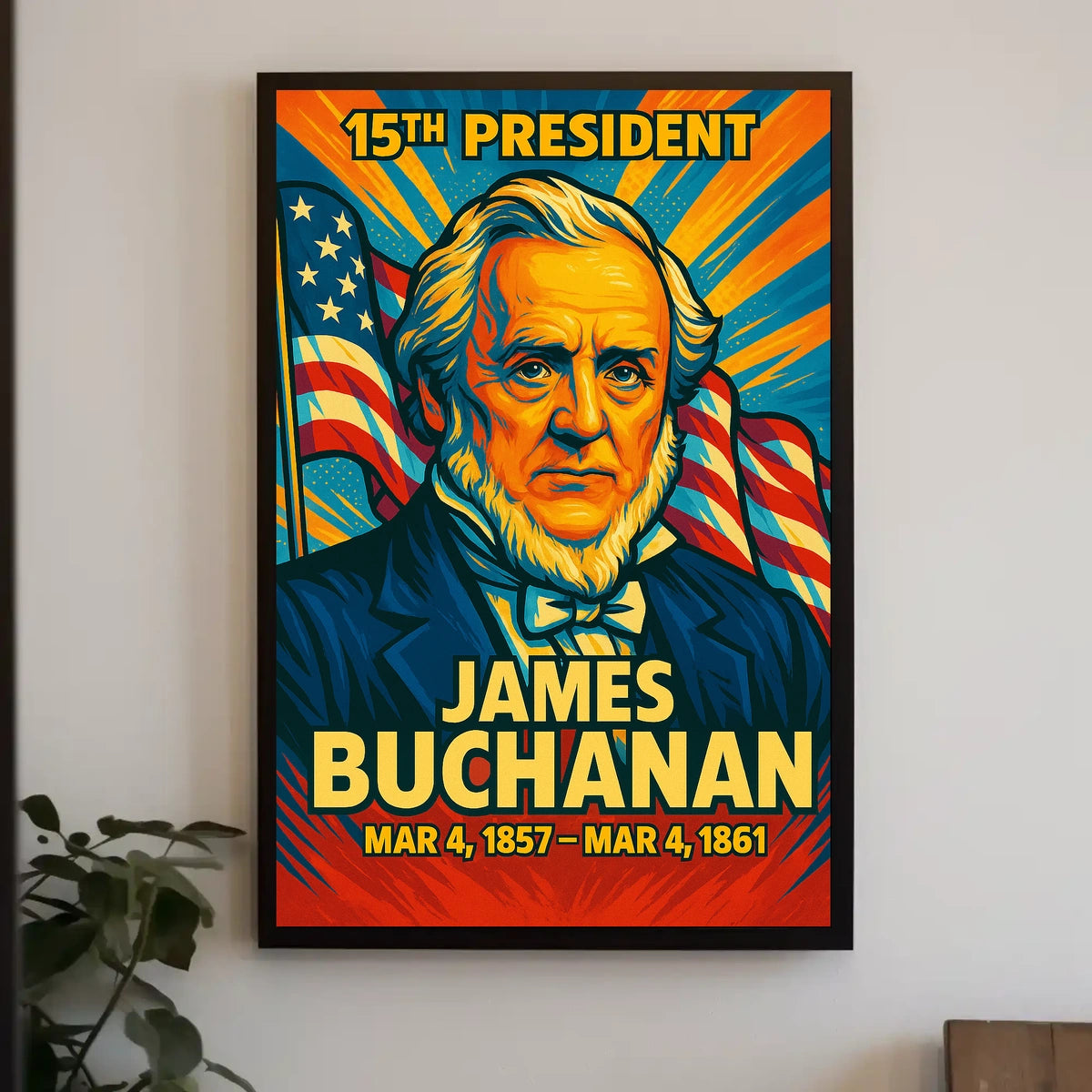 James Buchanan 15th President of the United States Colorful Comic Book Style Poster