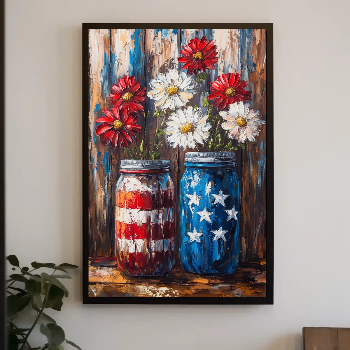 Mason Jars Painted In American Flag Colors Wall Poster