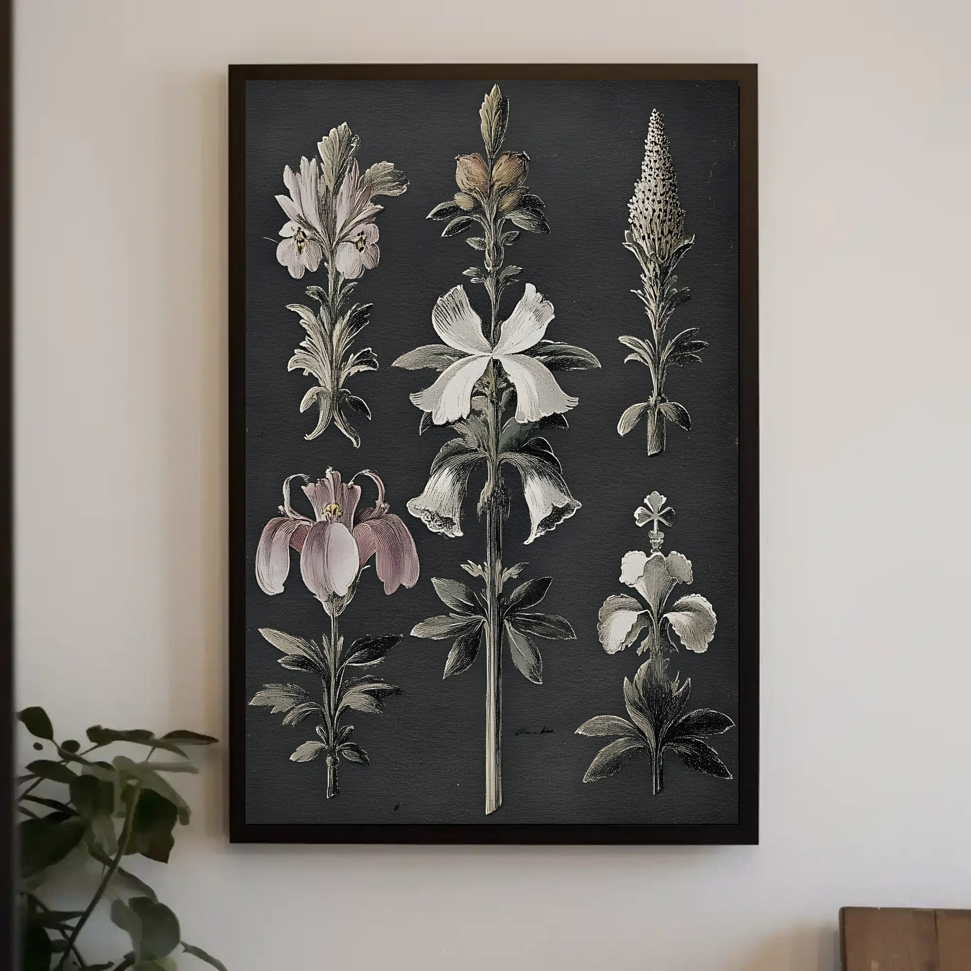 Botanical Illustrations Dark Background Educational Poster PosterGoat