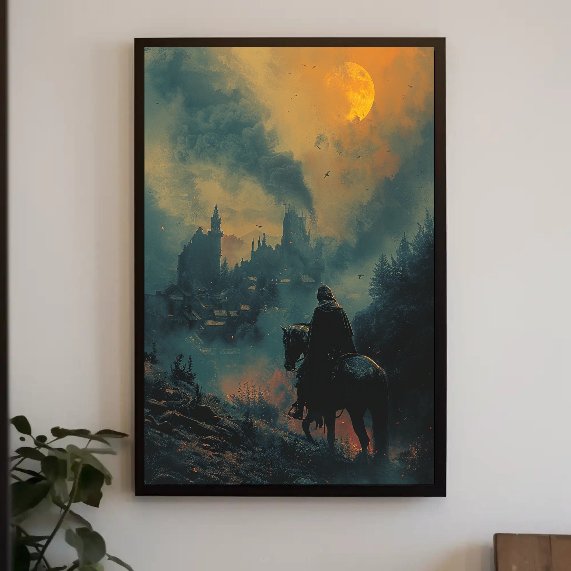 Mystical Horseman in Fiery Moonlight Fantasy or Mythology Poster PosterGoat