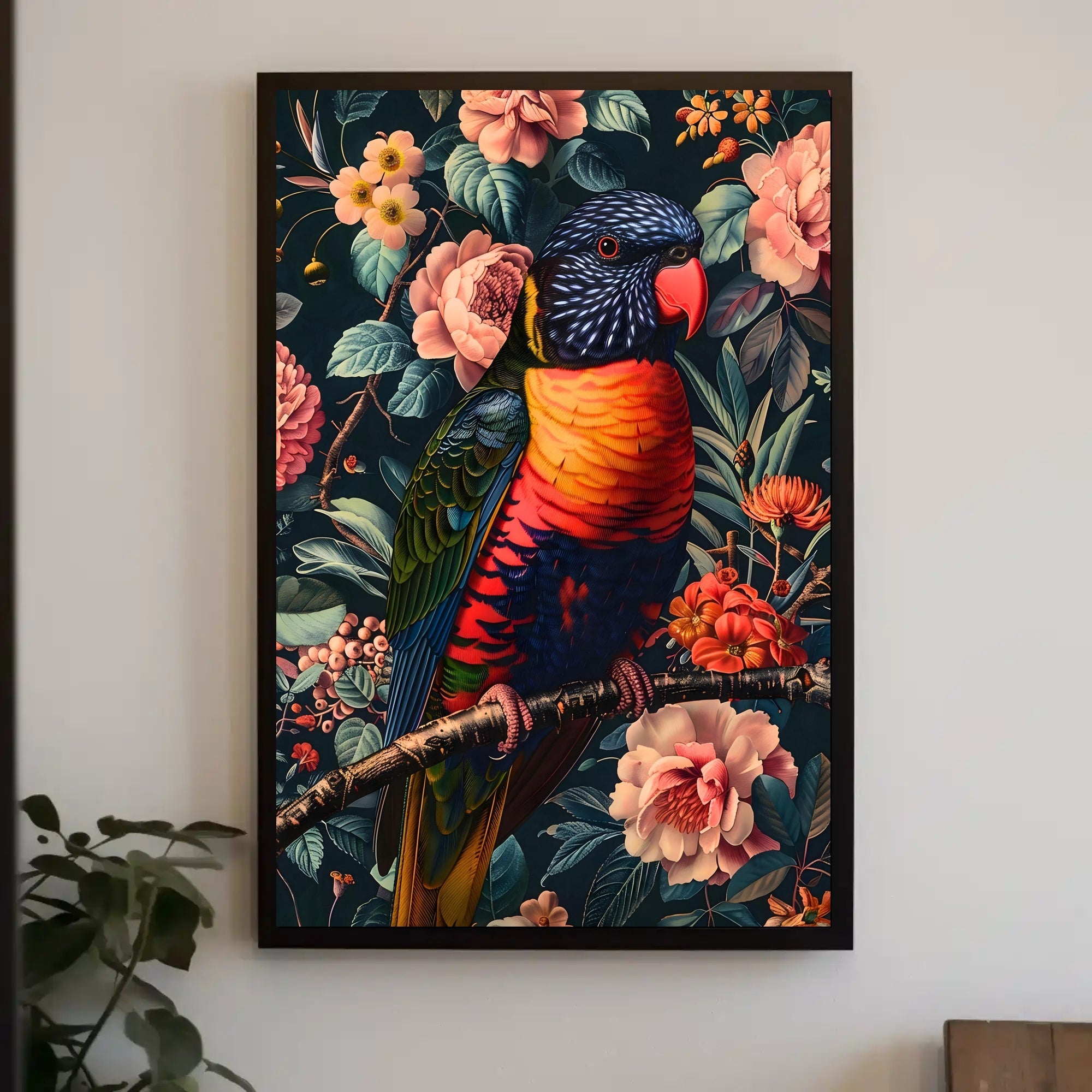 Vibrant Parrot Floral Paradise Poster Print