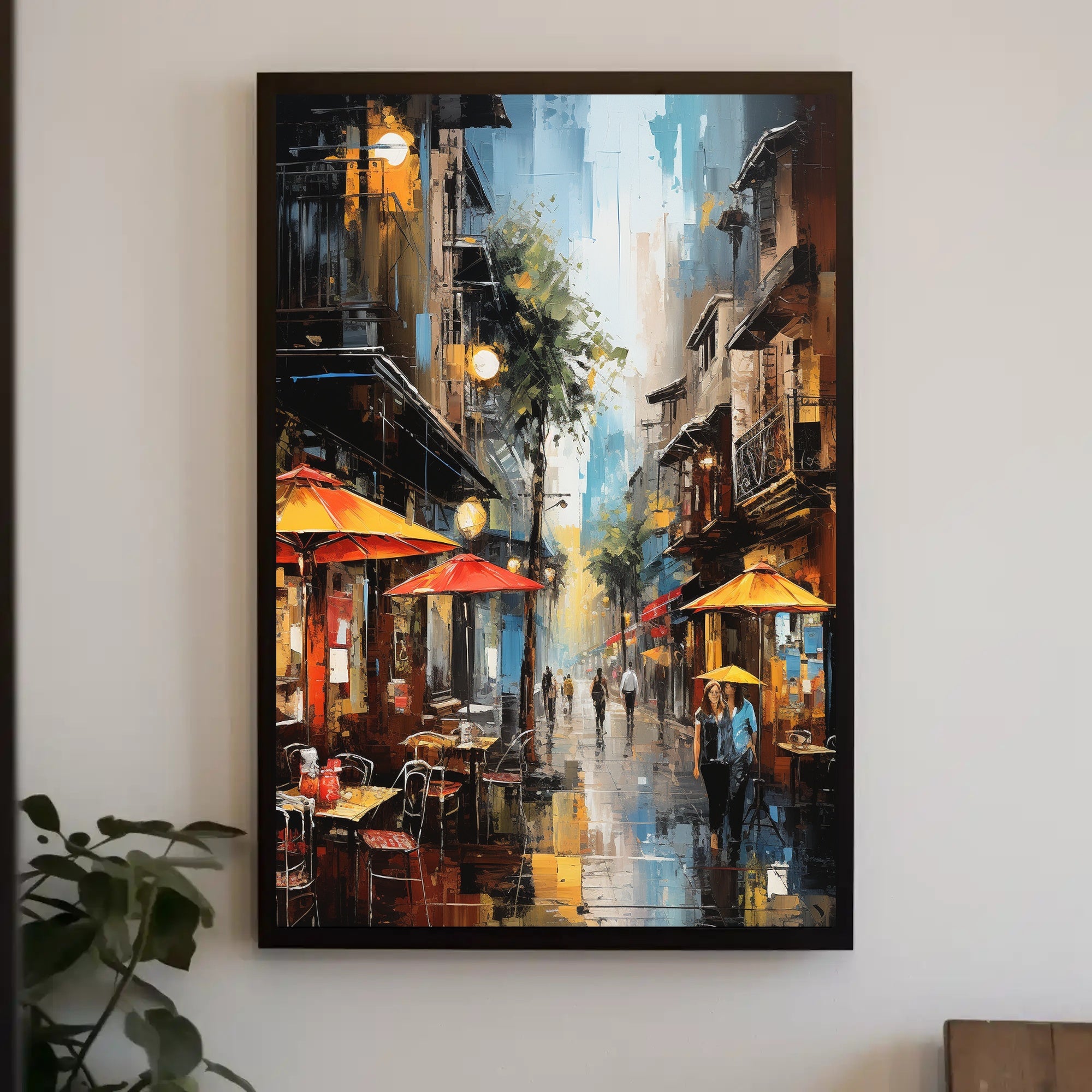 Lively European City Street Scene Artistic Poster