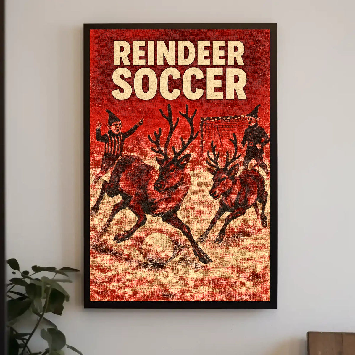 Reindeer Soccer Festive Vintage Holiday Art Poster