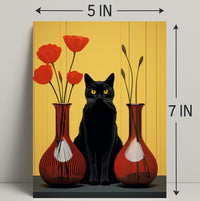 Black Cat And Red Vases Poster