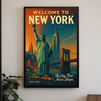 New York City Nightscape Urban Poster Vintage Wall Art