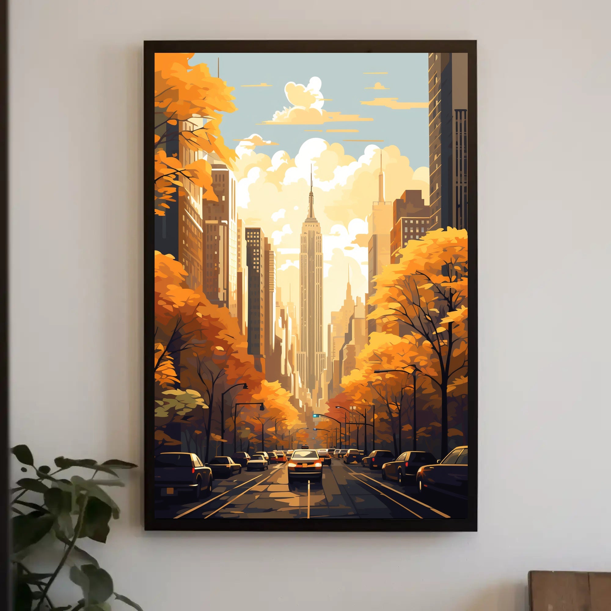 New York Cityscape in Autumn Illustration - Travel Poster
