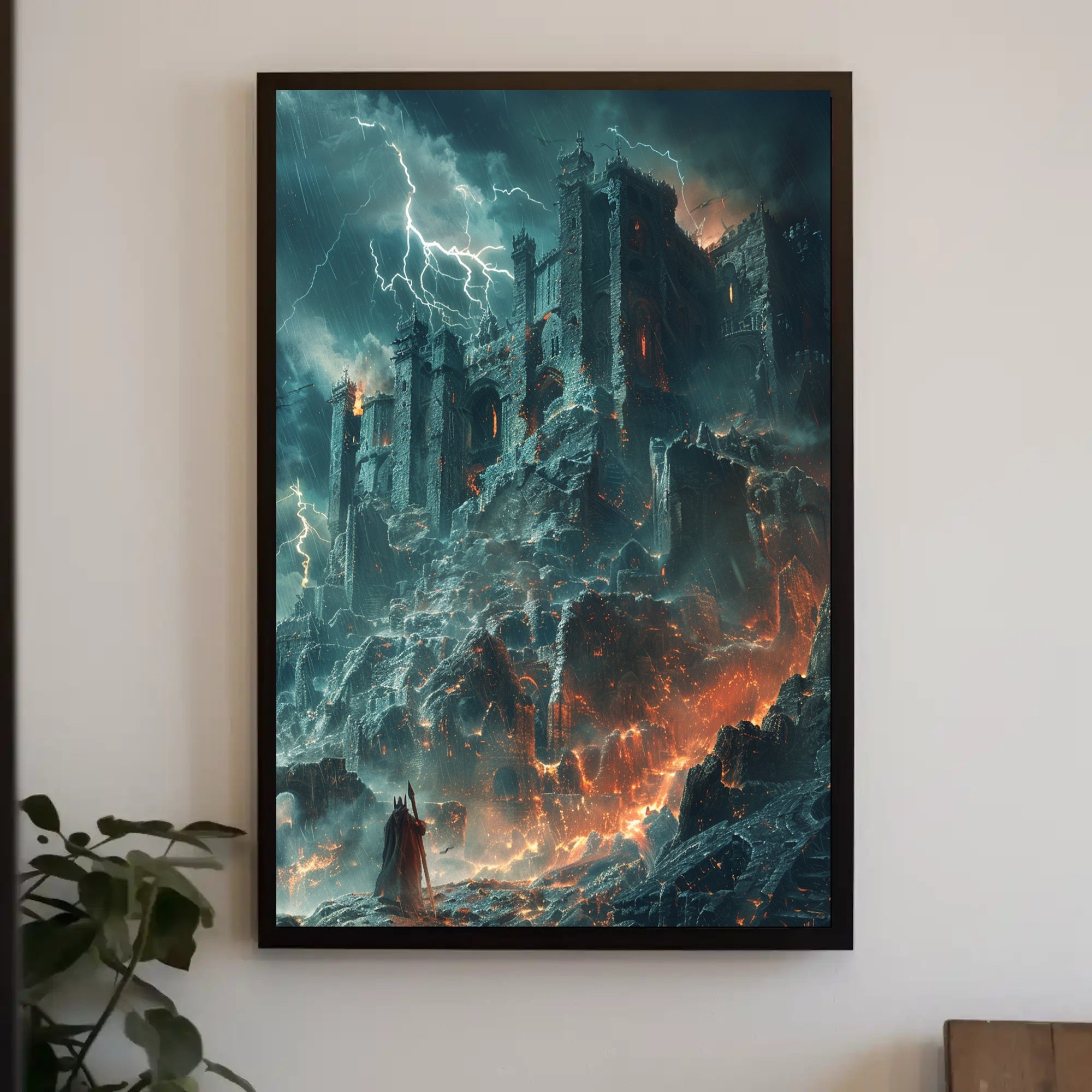 Dark Fortress in Fiery Storm - Fantasy or Mythology Poster PosterGoat