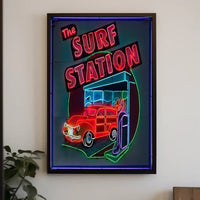 The Surf Station Neon Art Poster PosterGoat