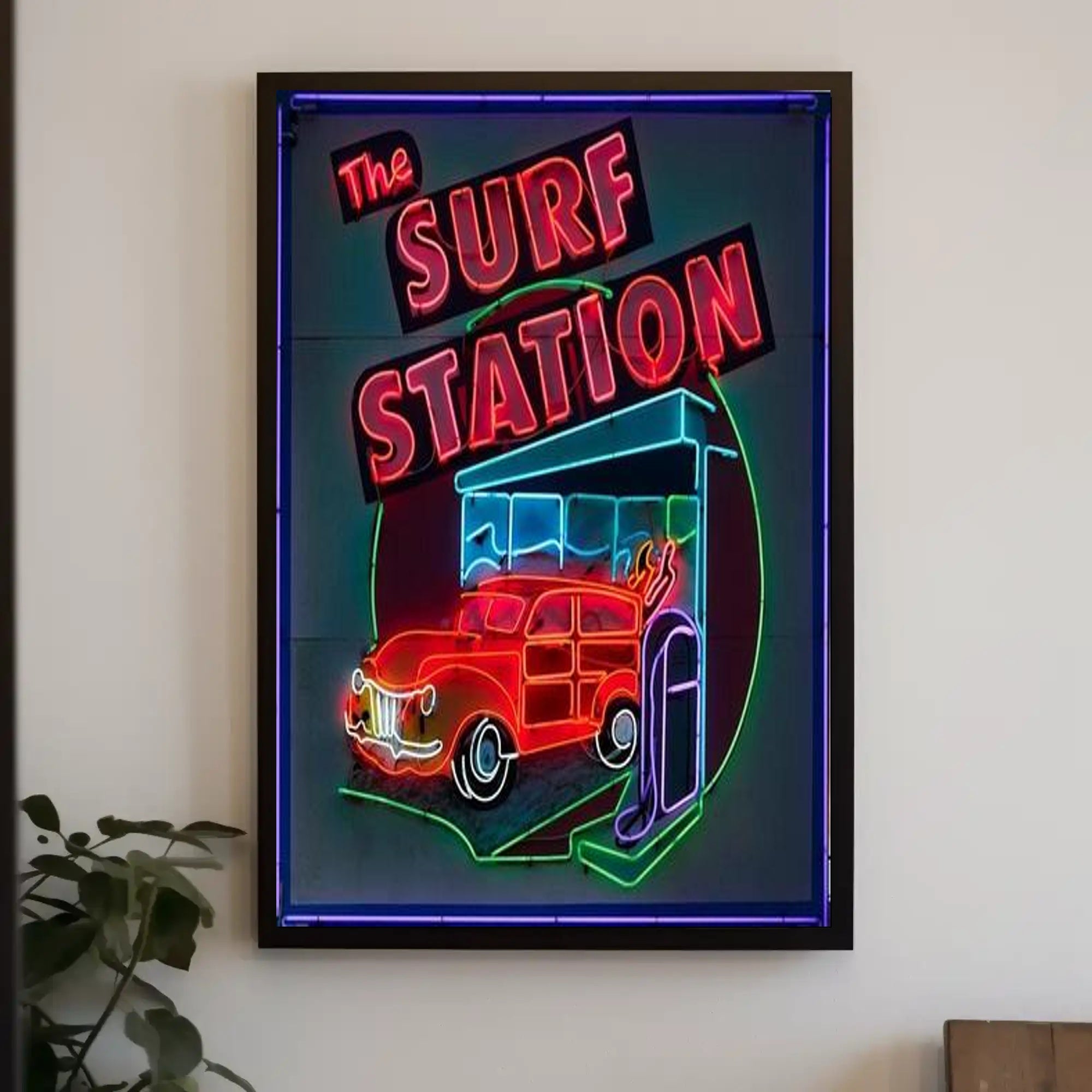 The Surf Station Neon Art Poster PosterGoat