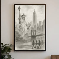 New York City Iconic Landmarks Poster Vintage Wall Art