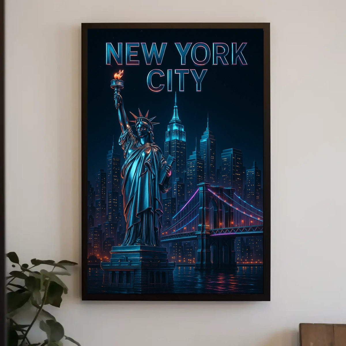 Neon Skyline Futuristic New York Poster Modern Wall Art