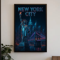 Neon Skyline Futuristic New York Poster Modern Wall Art
