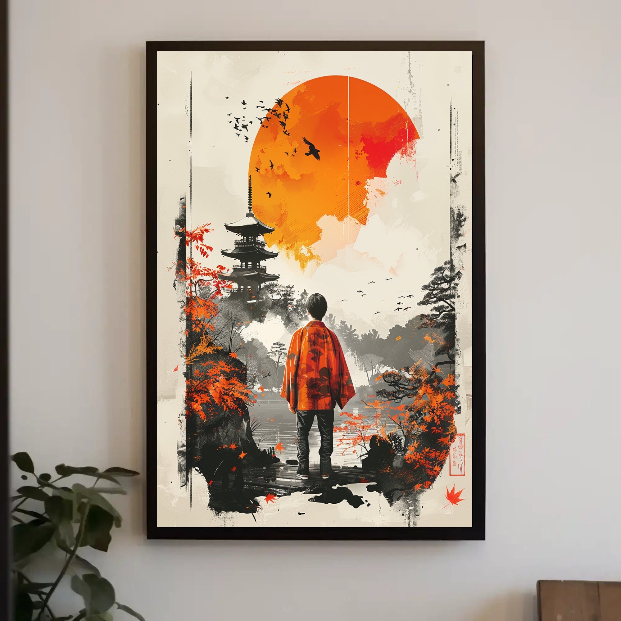 Japanese Tranquility: Watercolor Reflection in Heritage Poster PosterGoat