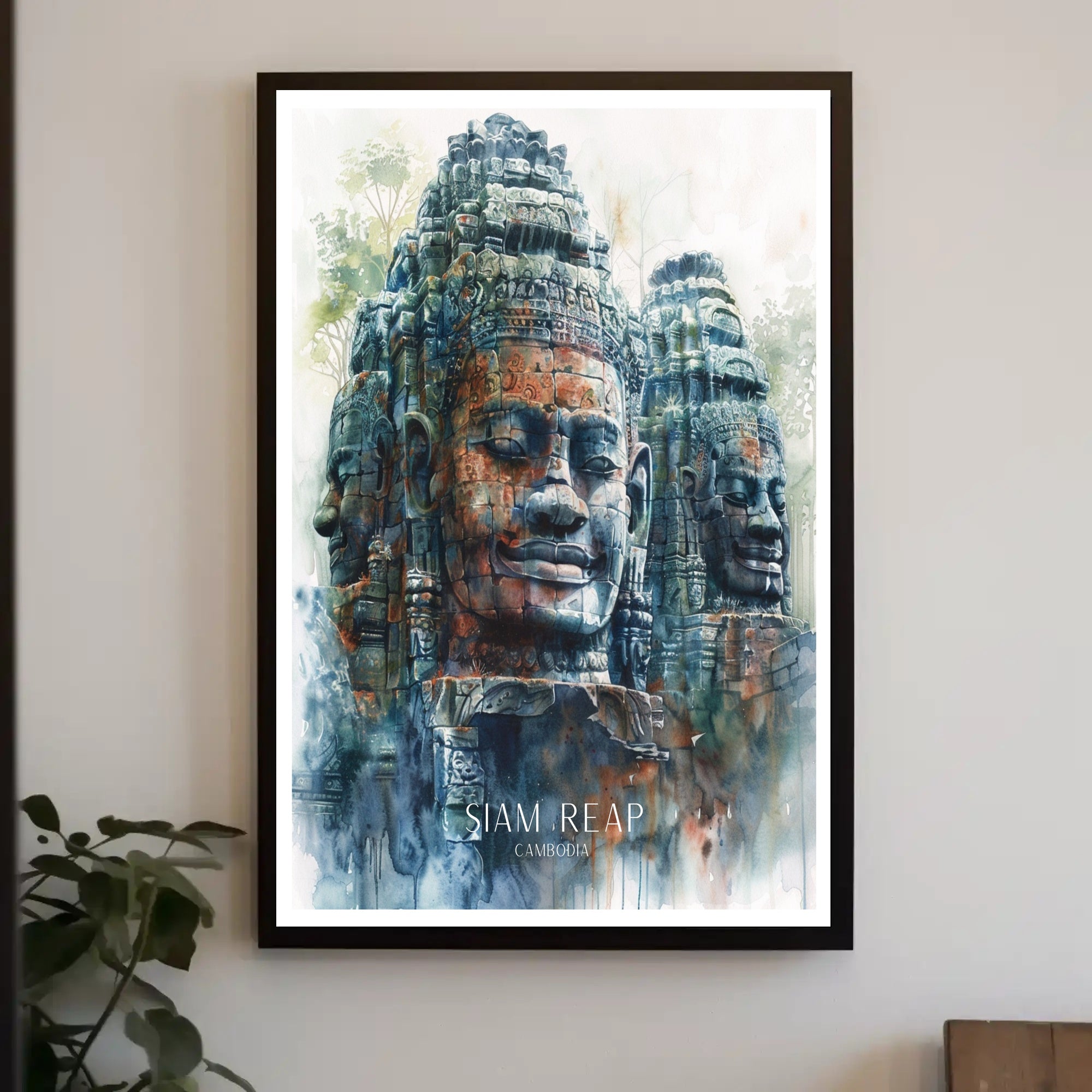Bayon Temple Faces Watercolor Art Cultural or Heritage Poster PosterGoat