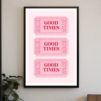 Good Times Nostalgic Pink Tickets Pop Culture Poster PosterGoat