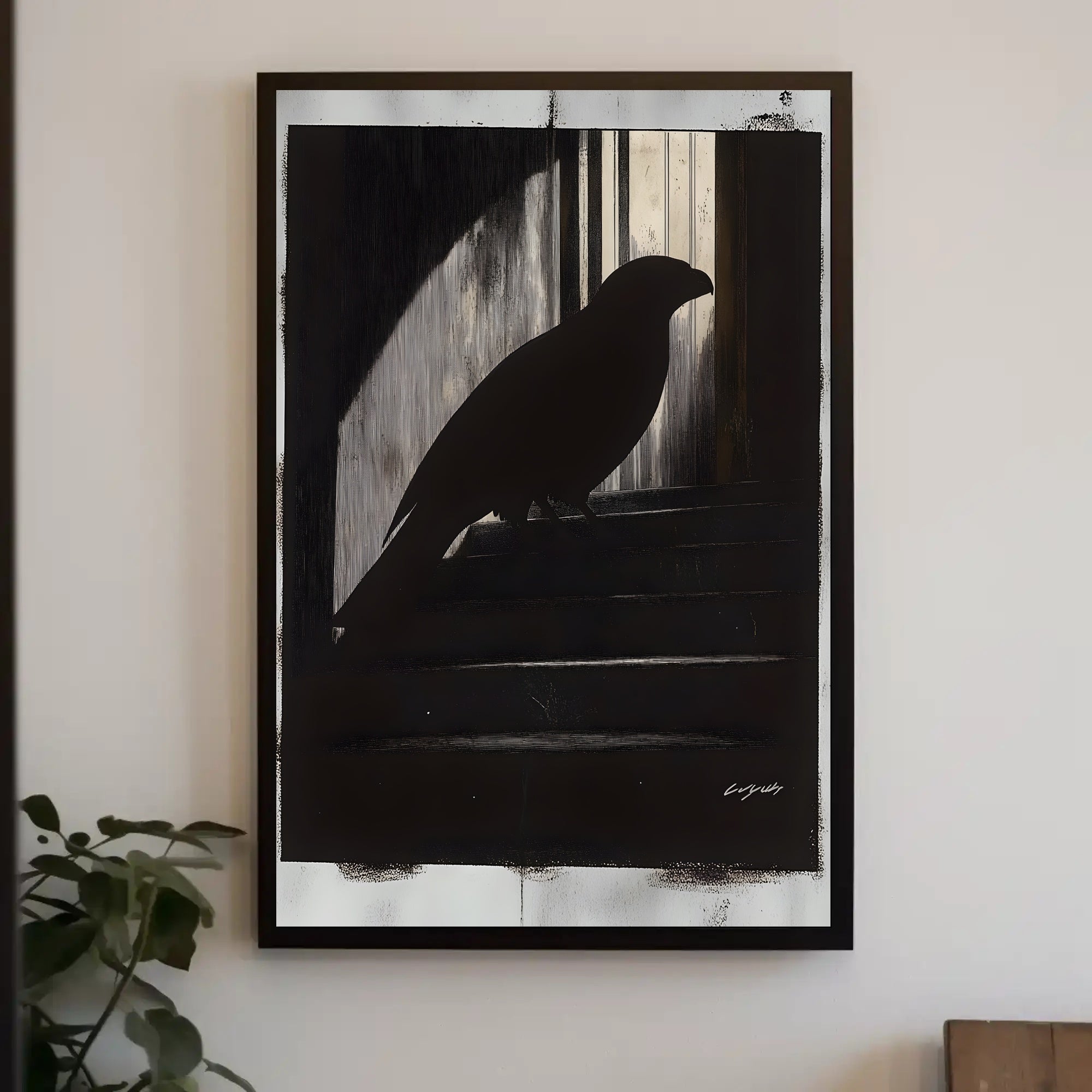 Silhouette Bird Against Barred Window: Artistic Poster PosterGoat