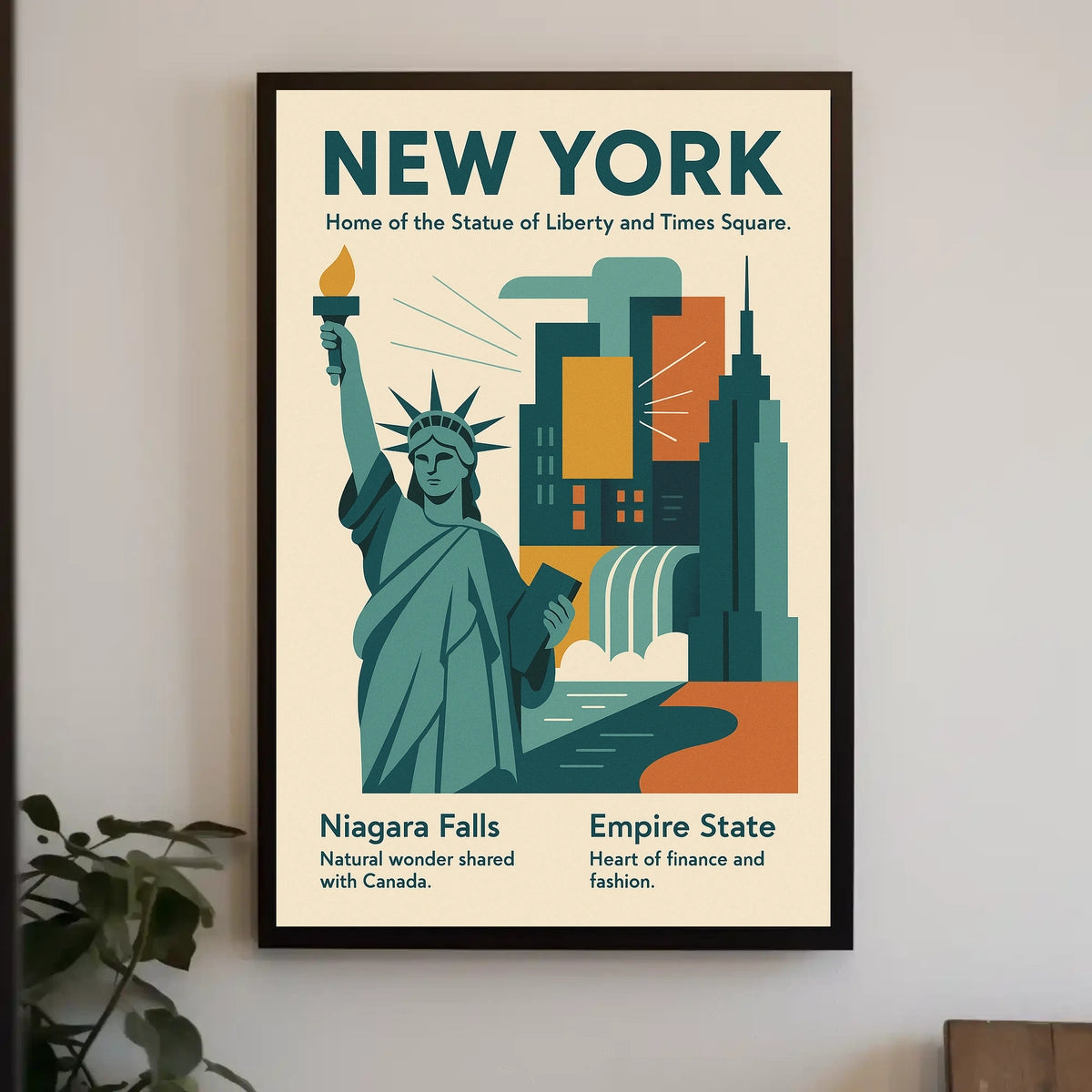 New York Icons Poster Modern Travel City Skyline Wall Art