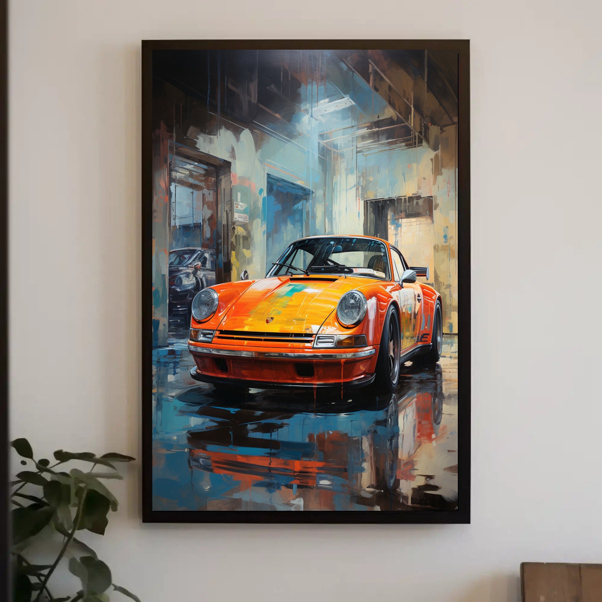 Vibrant Classic Car In Urban Garage Poster PosterGoat