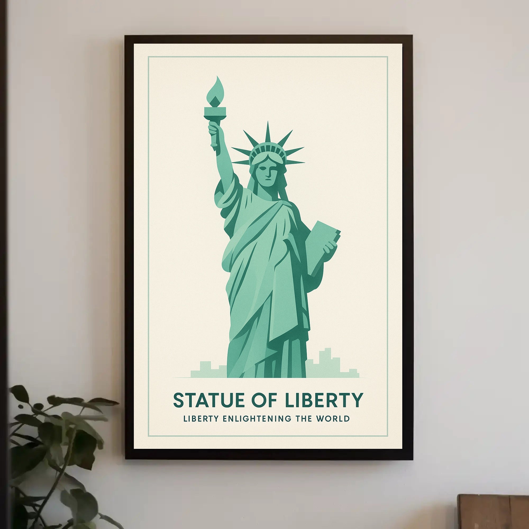 Statue of Liberty Teal Minimalist Artistic Poster PosterGoat