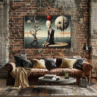 Surreal Humanoid with Red Sphere Hat Artistic Poster