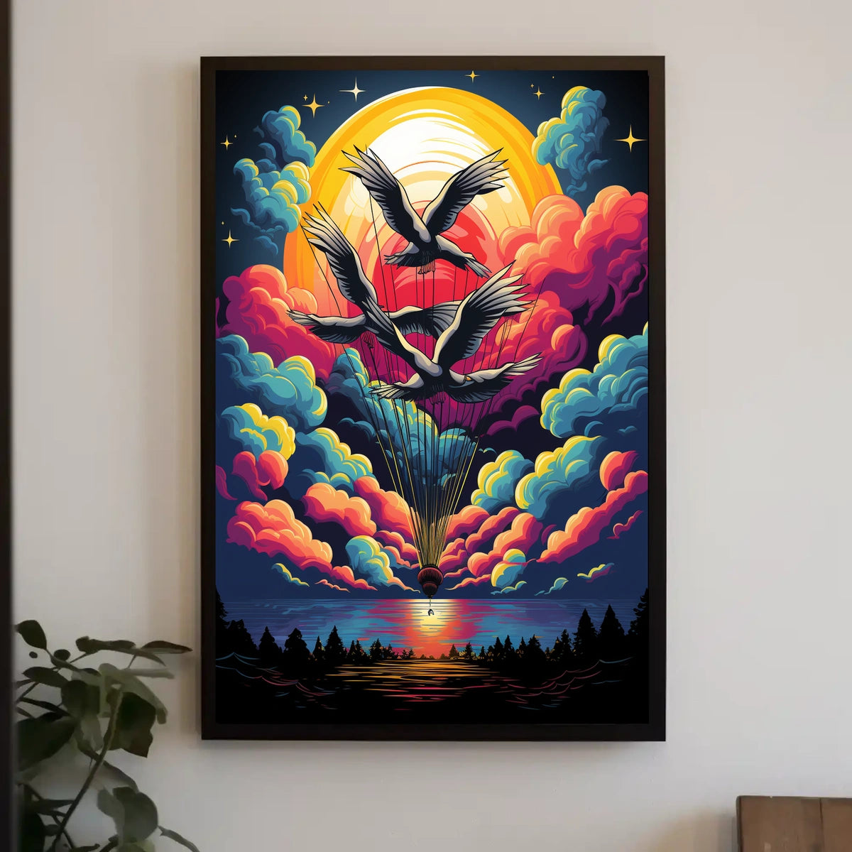 Surreal Birds and Balloon Adventure Art Poster
