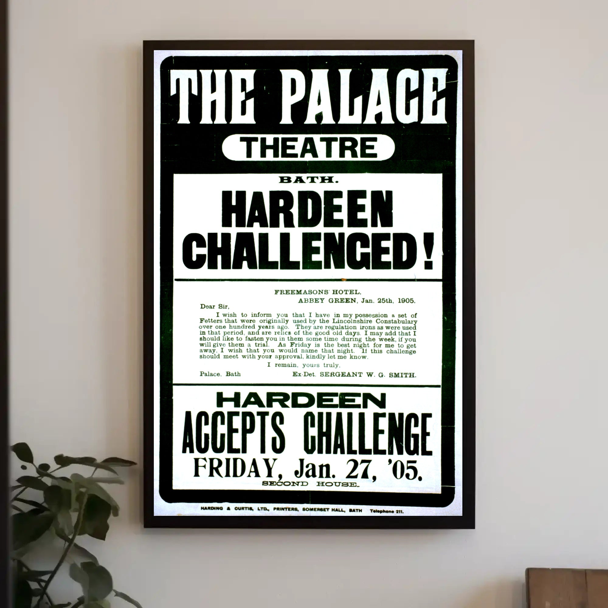 Hardeen Challenge Palace Theatre Bath Historical Poster