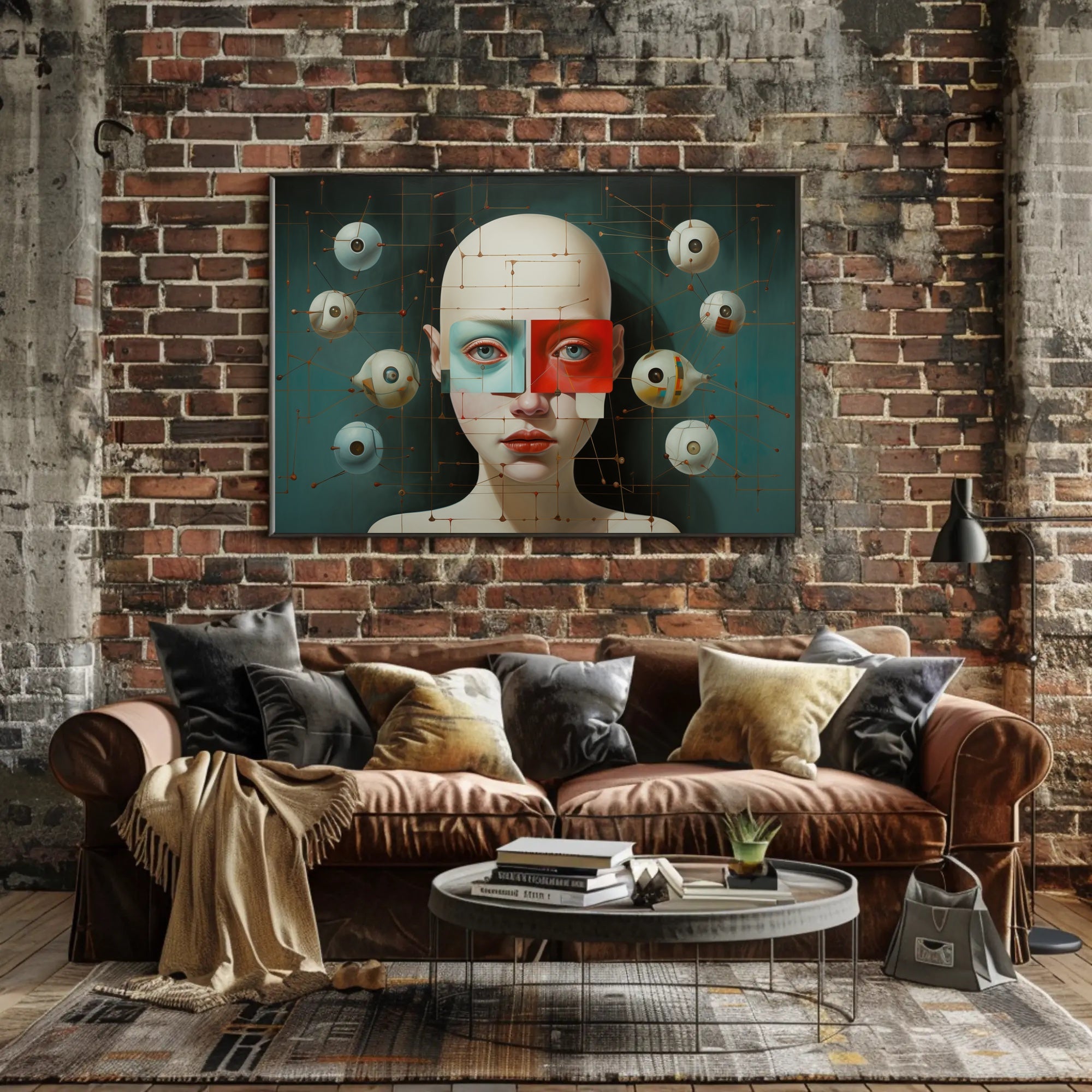 Surreal Bald-Faced Geometric Art Poster Futuristic Sci-Fi Poster