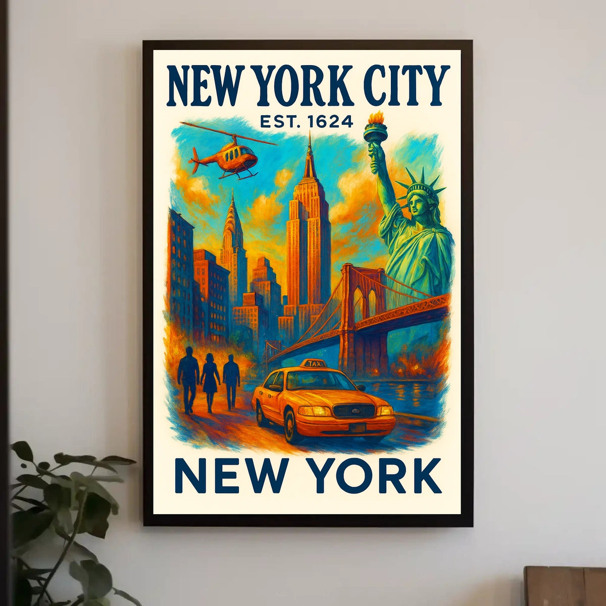 New York City Icons Poster Vintage Cityscape Wall Art