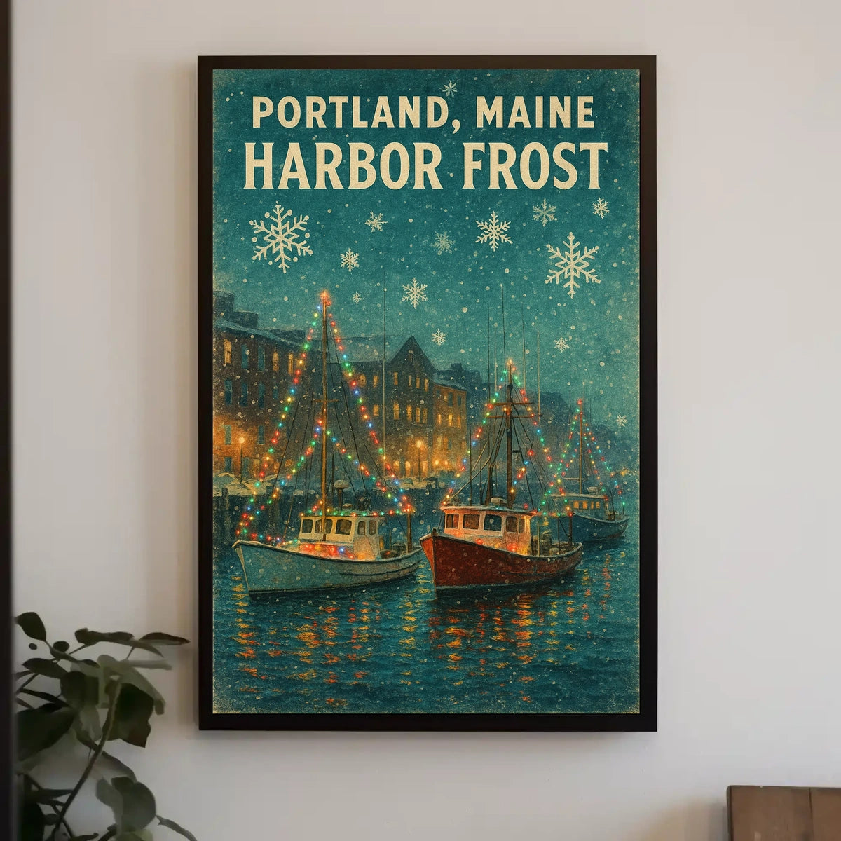 Portland Maine Harbor Frost Poster
